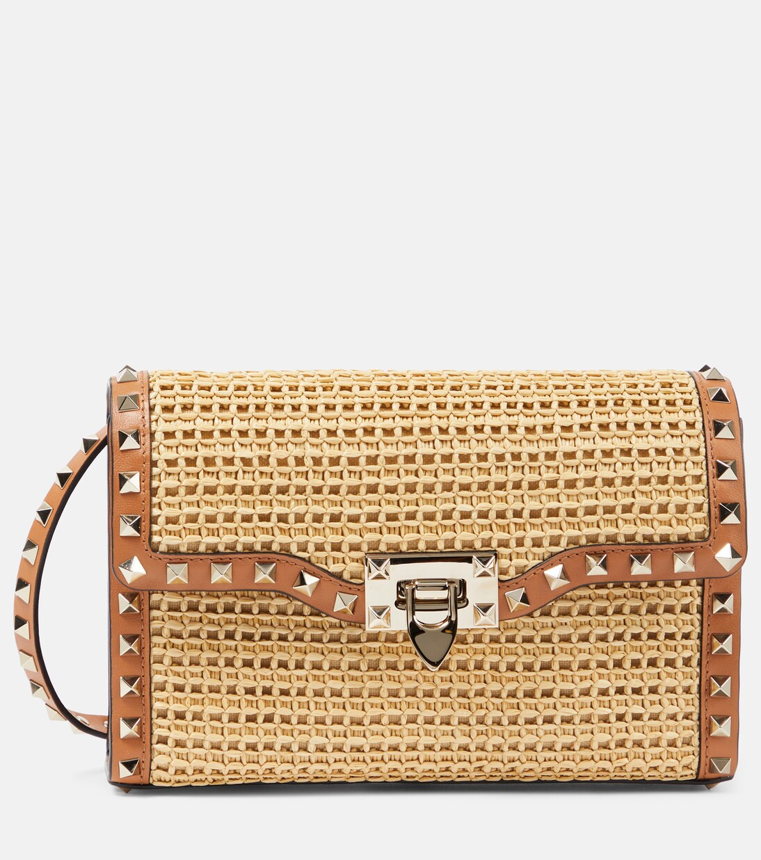 Rockstud Small raffia shoulder bag | Mytheresa (US/CA)