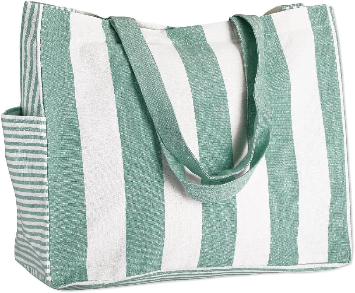 Folkulture Beach Bag for Women | 17 x 14 Inch - 100% Cotton Beach Tote Bag with Zipper Pocket Ins... | Amazon (US)