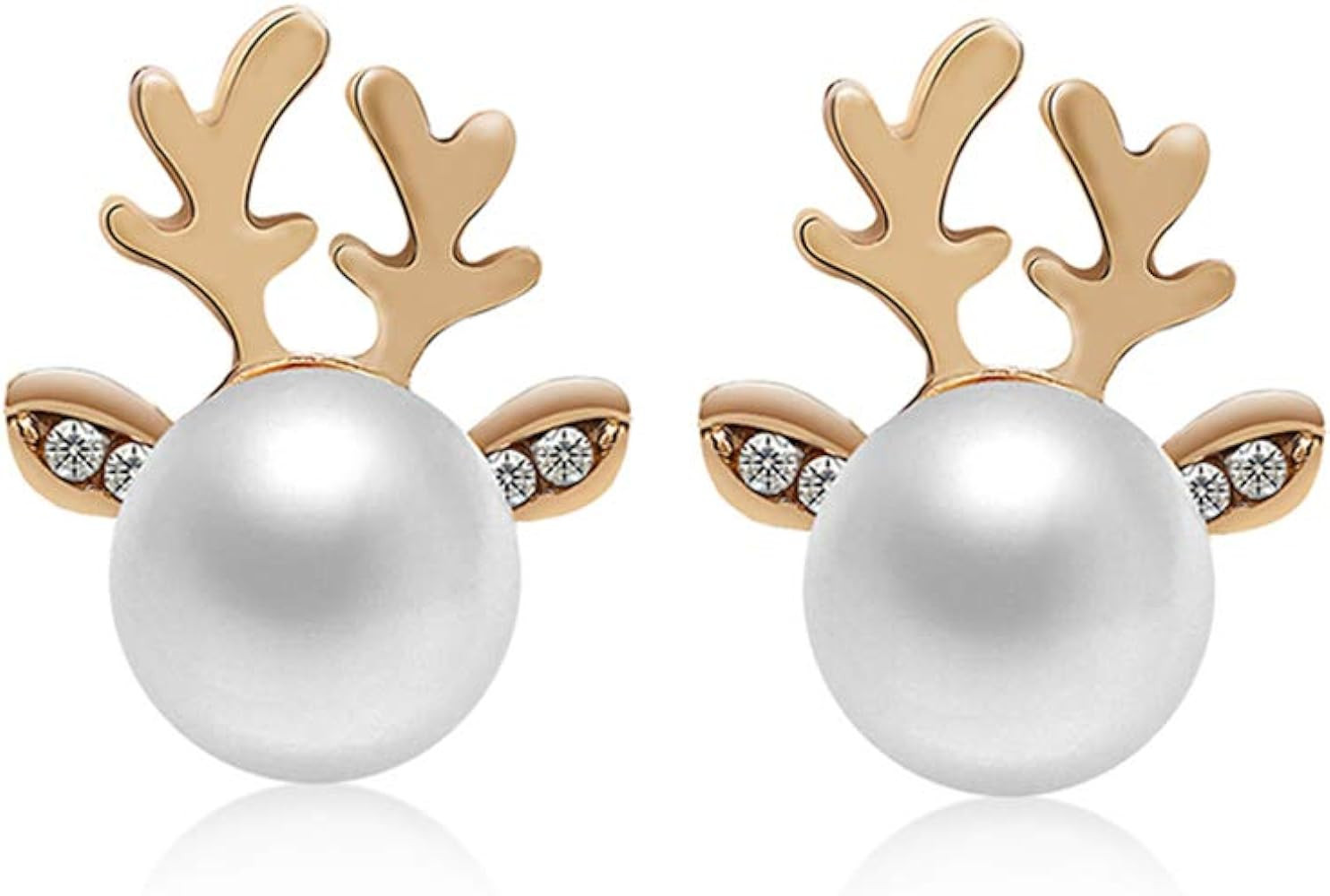 ROSTIVO Christmas Earrings for Women Stud Earrings Cute Pearl Antler Earrings for Teen Girls (Gol... | Amazon (US)