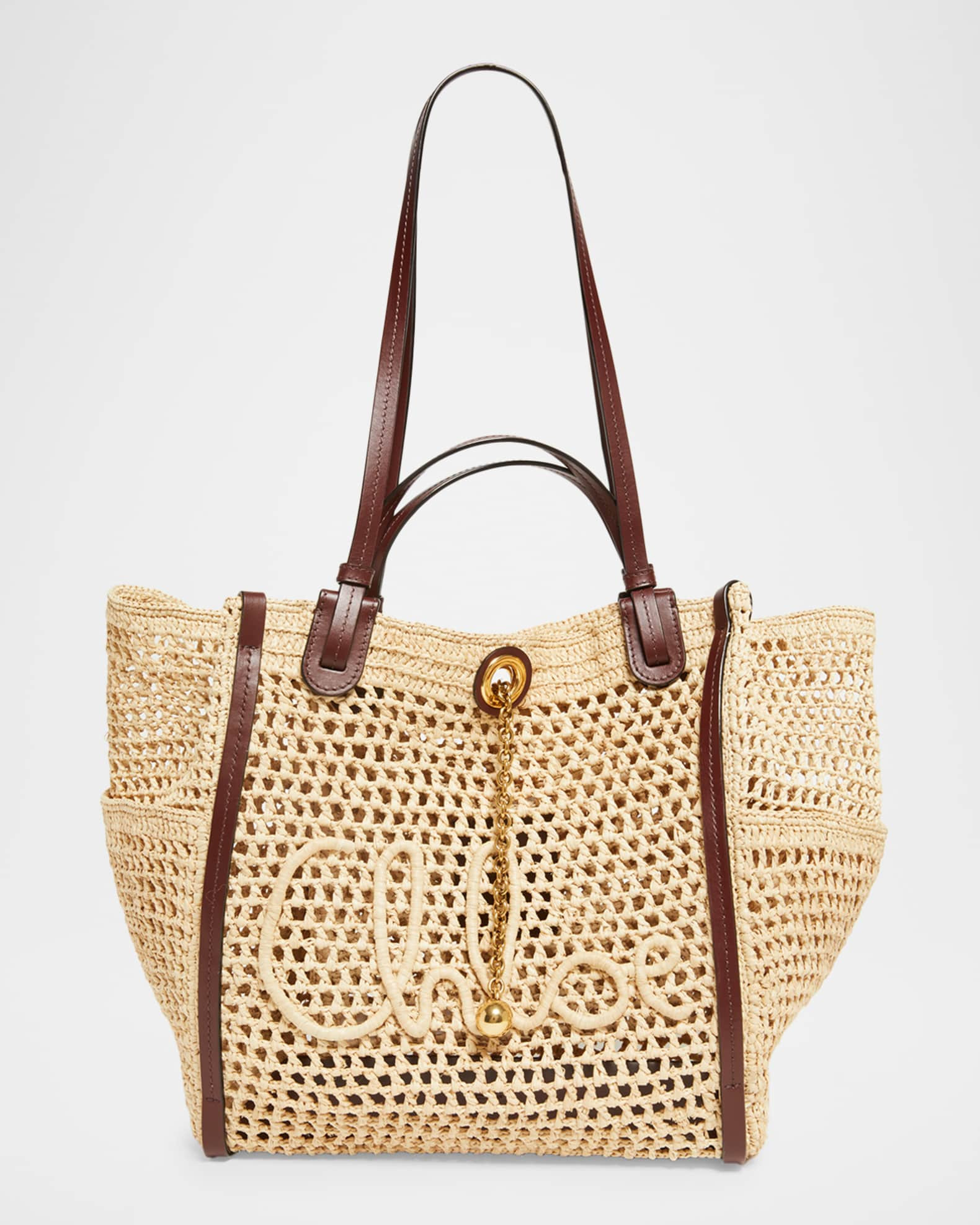 Logo Script Woven Raffia Tote Bag | Neiman Marcus