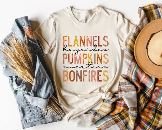 Flannels Bonfires Shirt Cute Pumpkin Fall T-shirt Retro - Etsy | Etsy (US)