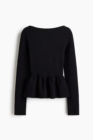 H & M - Knitted peplum top - Black | H&M (UK, MY, IN, SG, PH, TW, HK)
