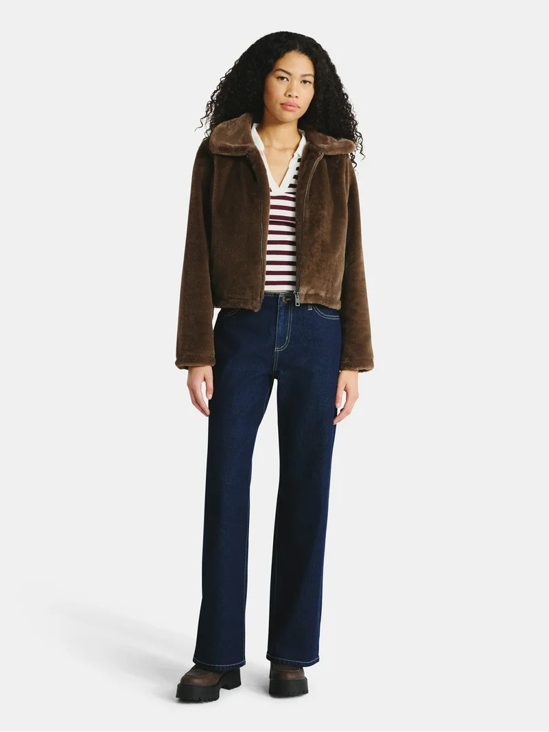 No Boundaries Faux Fur Jacket, Women's | Walmart (US)