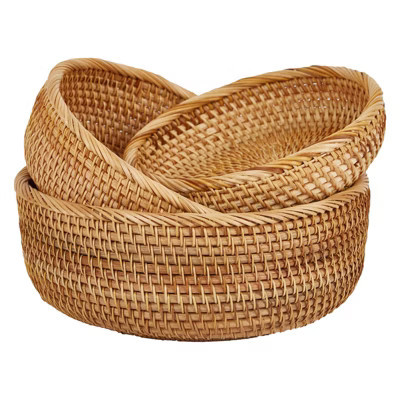 Aoibox Natural Rattan Round Fruit Basket Bowls, Hand Woven Decor Serving Baskets, Wicker Storage for Dining Room (Round-Combo) | Target