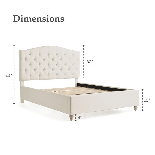 My Texas House Anna Upholstered Diamond Tufted Platform Bed, Queen, Oat | Walmart (US)