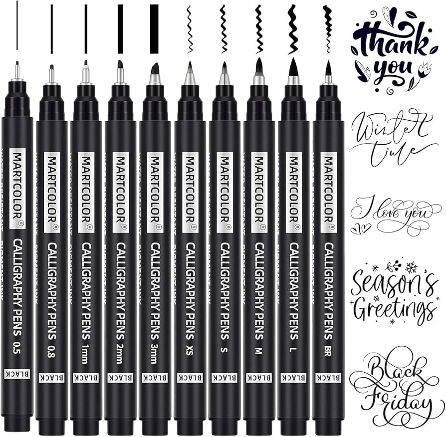 MARTCOLOR Calligraphy Pens, 10 Size Calligraphy Pens for Writing, Brush Pen Calligraphy Set for B... | Amazon (US)