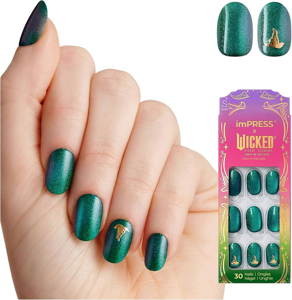 imPRESS X WICKED: FOR GOOD Press On Nails, ‘A Story of Two Halves’, Green, Short Oval, New Im... | Amazon (US)