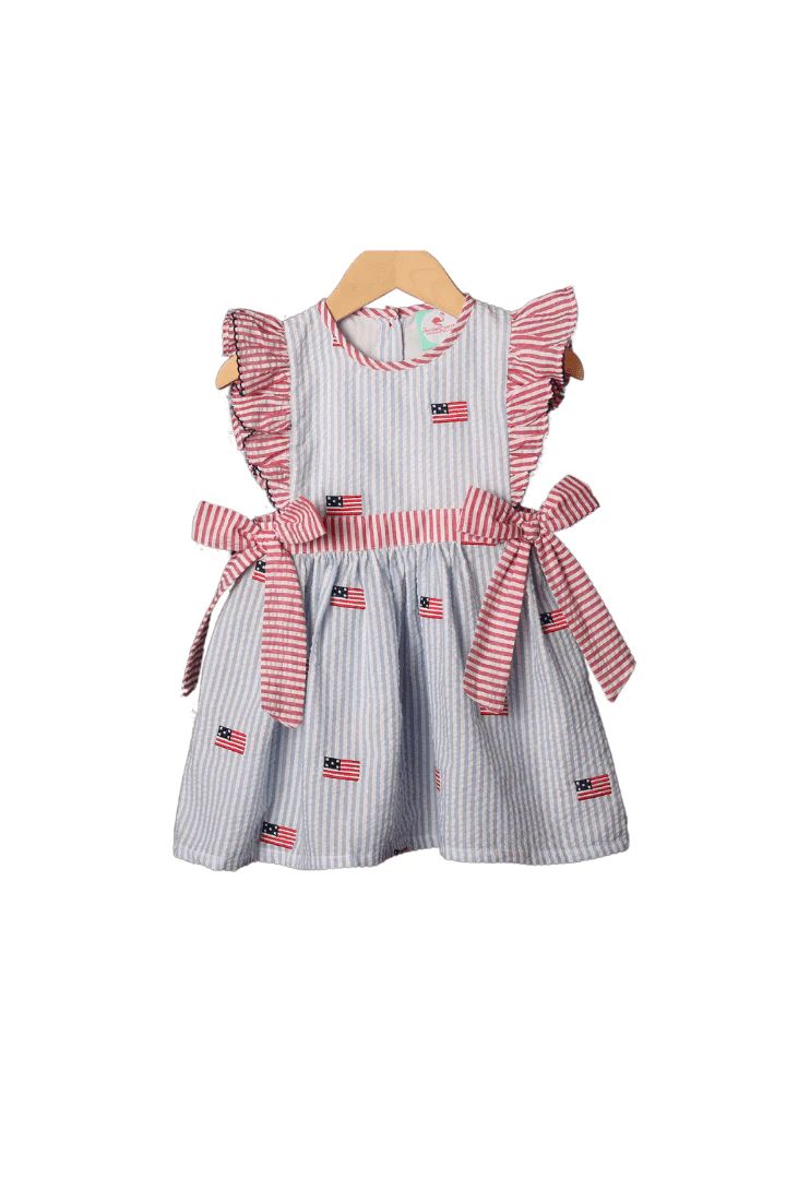 Embroidered Flag Seersucker Bow Dress | The Smocked Flamingo