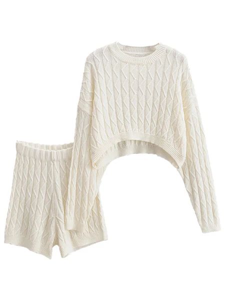 'Katie' Cable Knit Crop Top Two Piece Set (3 Colors) | Goodnight Macaroon