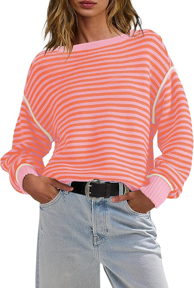 Panadila Womens Striped Oversized Sweater Fall Chunky Long Sleeve Pullover Sweaters Cable Knit Co... | Amazon (US)