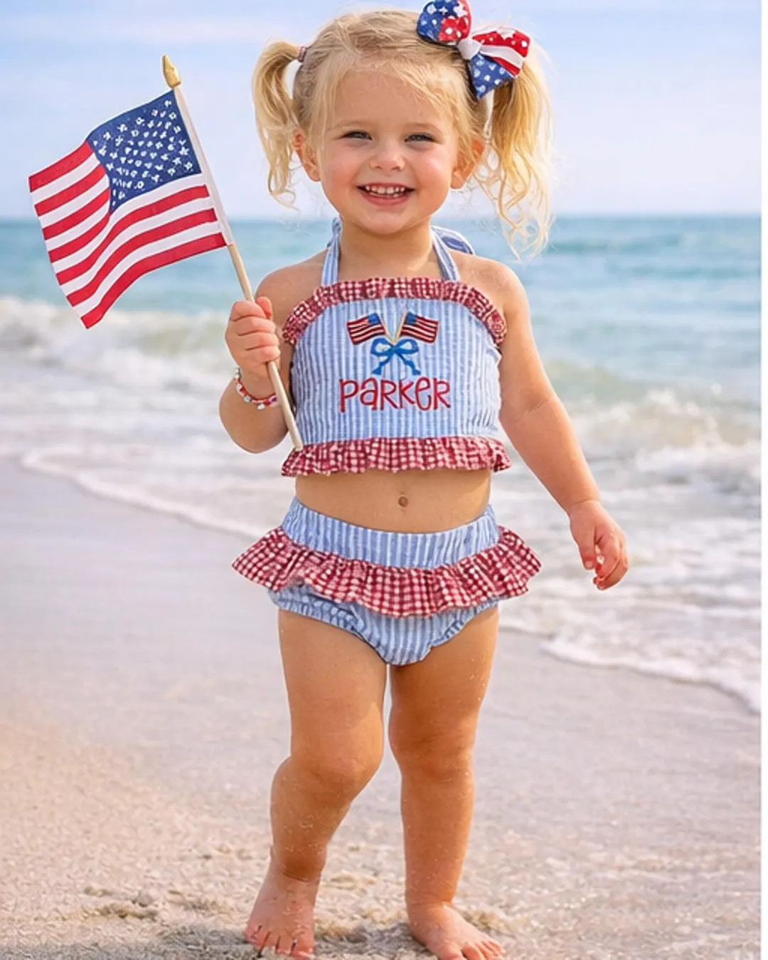 Personalized Seersucker Toddler Swimsuit, Red White Blue Patriotic Bikini, Monogram July 4th Outf... | Etsy (Global)