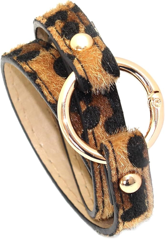 Punk Rock Alloy Hollow Circle Leopard Pattern Multi Layer Pu Leather Cuff Bracelet | Amazon (US)