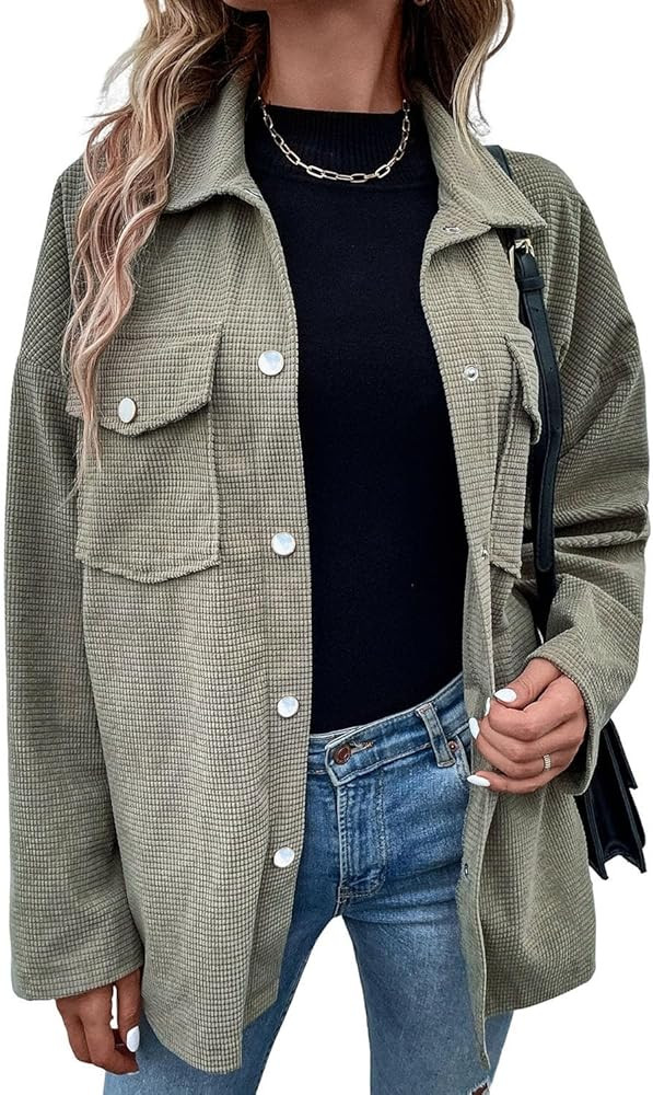 Astylish Womens Waffle Knit Long Shacket Jacket Oversized Casual Blouses Button Down Collared Dre... | Amazon (US)