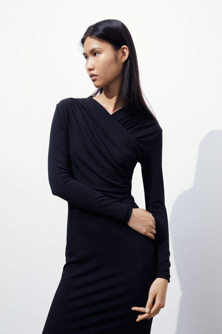 Draped Bodycon Dress - Black - Ladies | H&M US | H&M (US + CA)