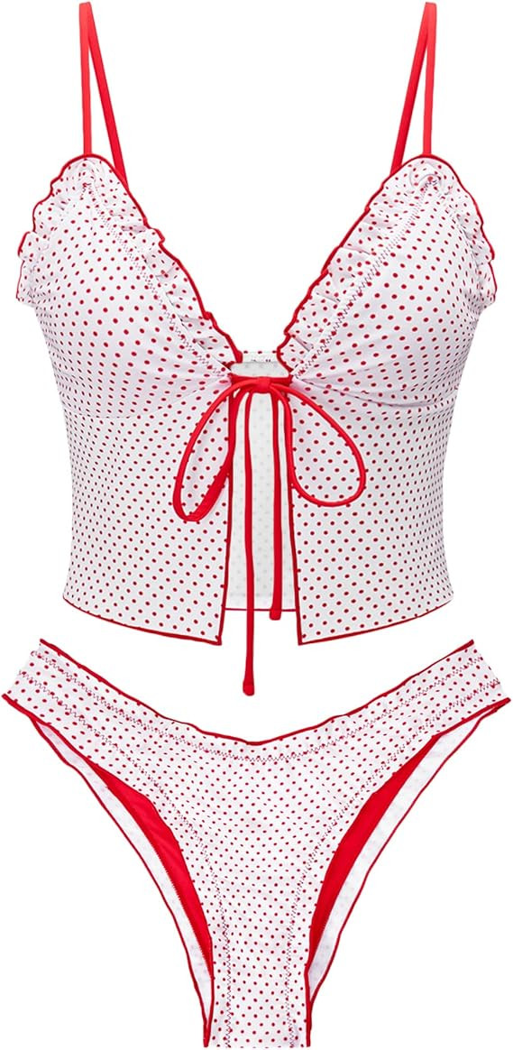 seamoly Women's Tankini Sets Tie Front Ruffle Bikini Set High Cut Thong Two Piece Swimsuit Floral... | Amazon (US)