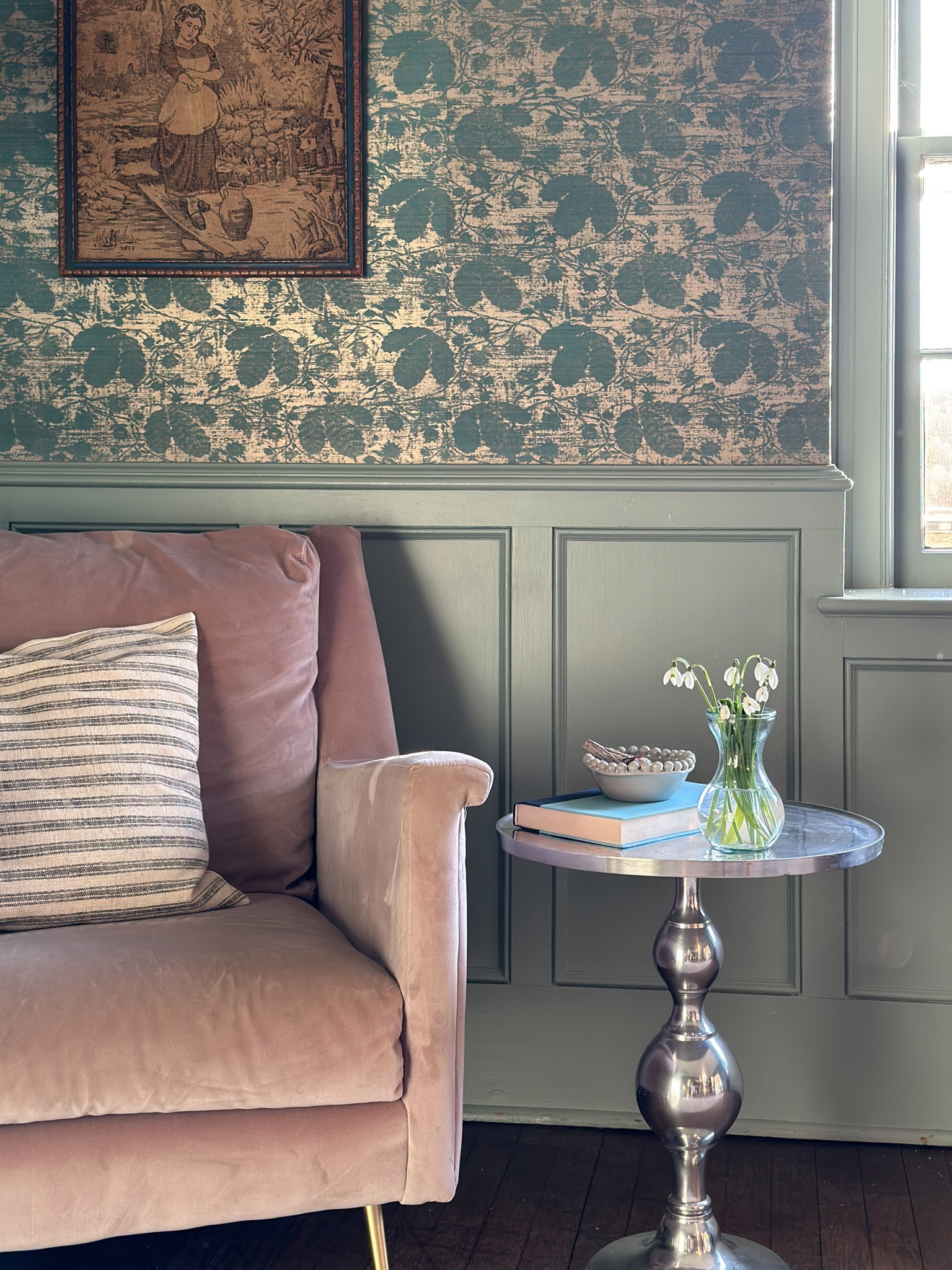 Snowdrops make this corner feel like spring! 
My silver table is about 8 years old from Hoke Goods but I’ve linked a few lovely options  

#LTKhome #LTKSeasonal