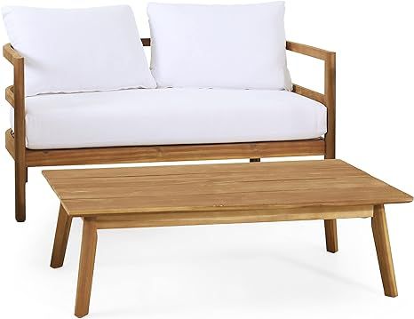Christopher Knight Home 315614 Ellendale Loveseat and Coffee Table Set, White + Teak | Amazon (US)