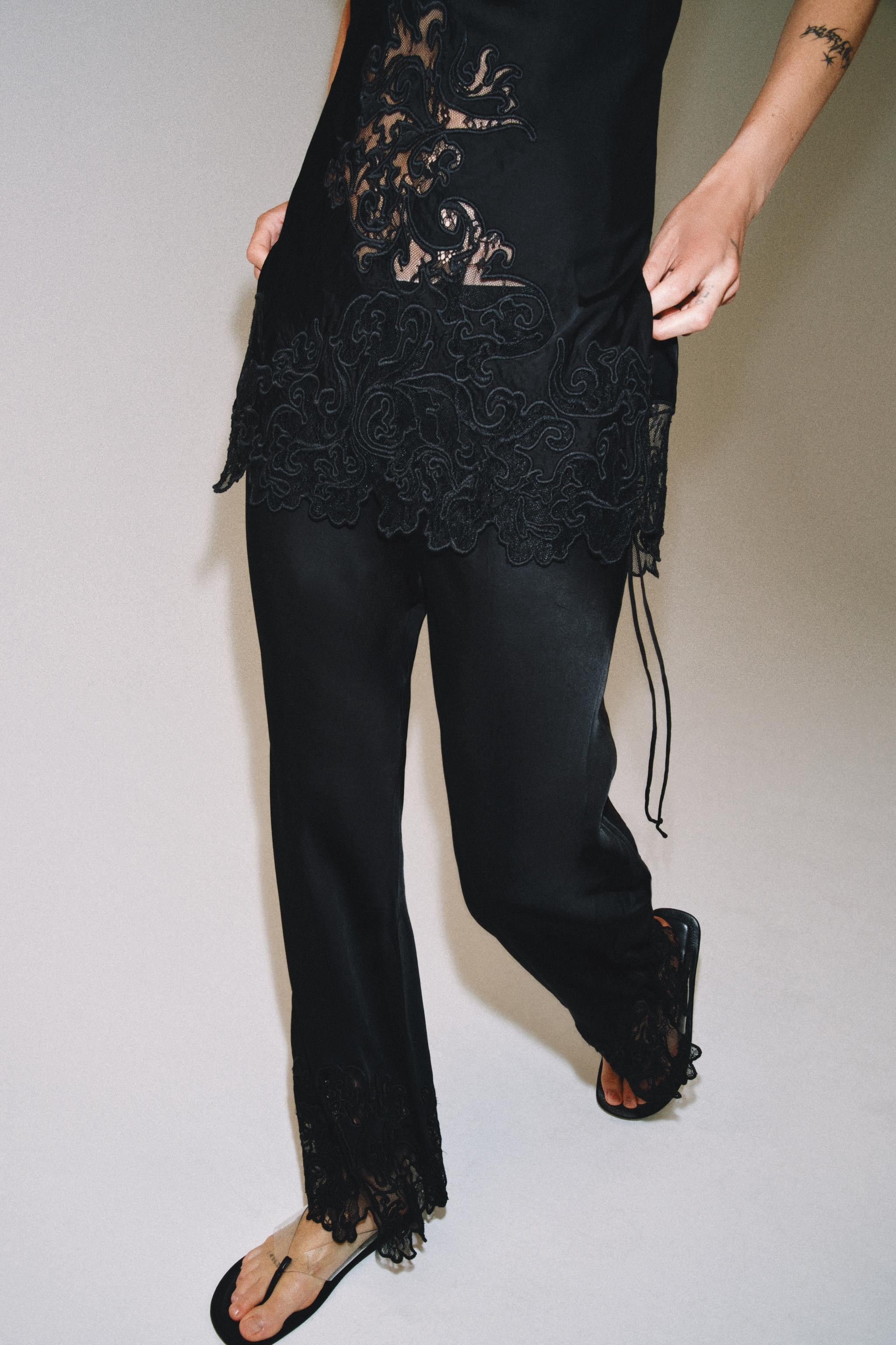ZW COLLECTION EMBROIDERED SATIN TROUSERS | Zara UK