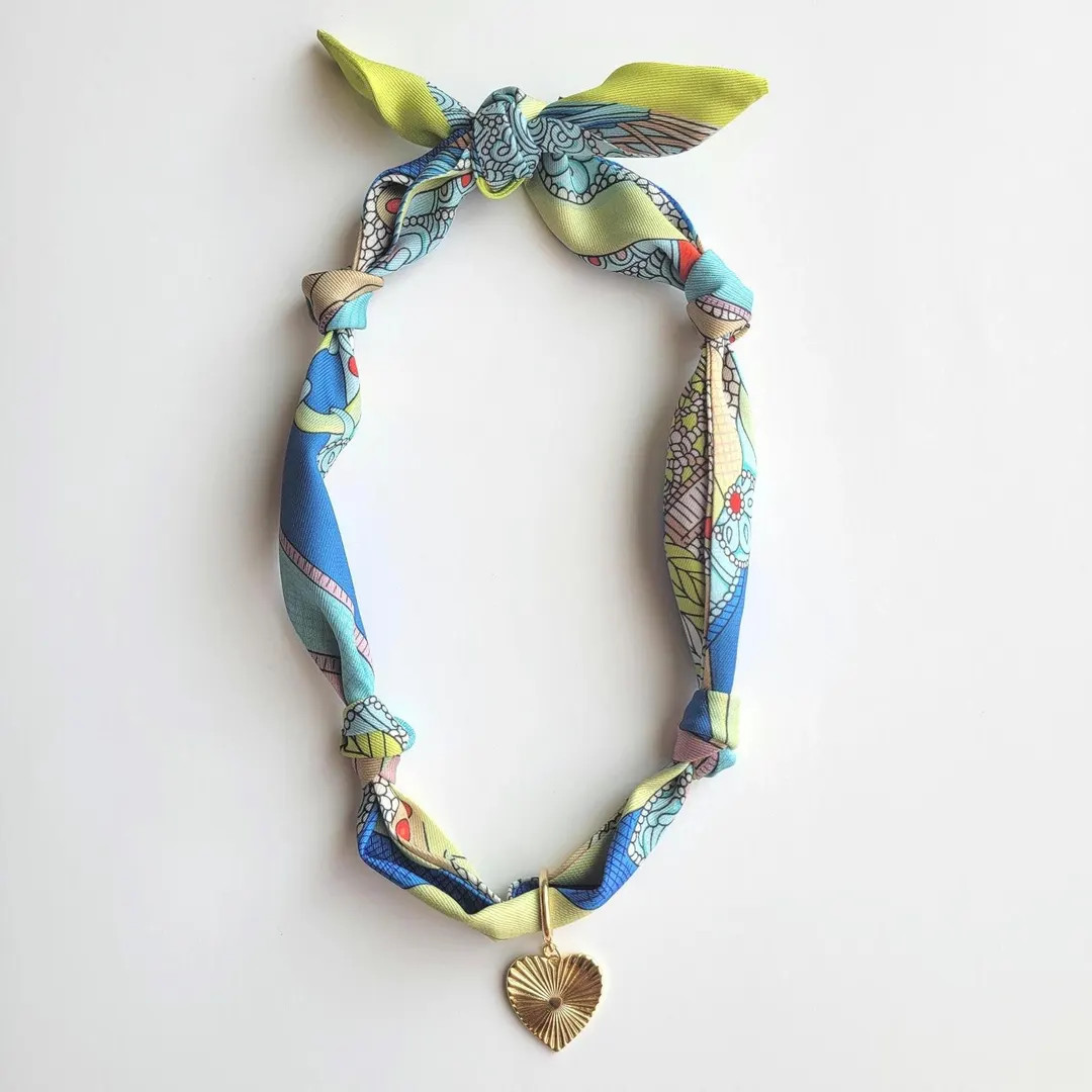 Scarf Bandana Gold Filled Heart Charm Necklace | Blue Green | Trendy Spring Fashion | Handcrafted... | Etsy (US)
