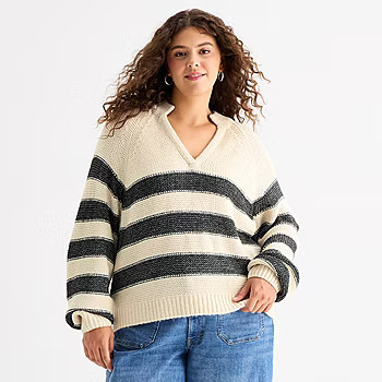 new!a.n.a Plus Womens Split Crew Neck Long Sleeve Pullover Sweater | JCPenney