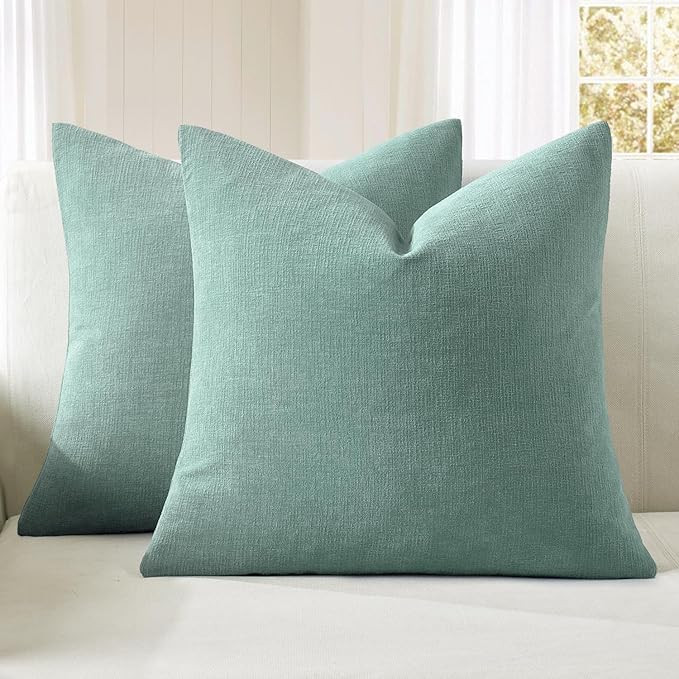 MIULEE Aqua Green Couch Pillow Covers 18x18 Inch, Set of 2 Soft Chenille Decorative Square Throw ... | Amazon (US)