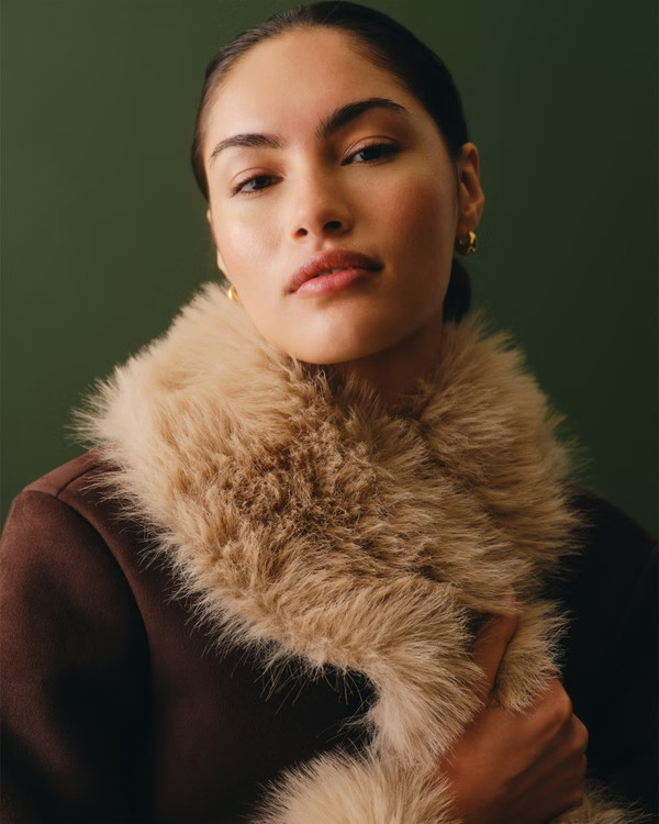 Vegan Suede Shearling Coat | Abercrombie & Fitch (US)