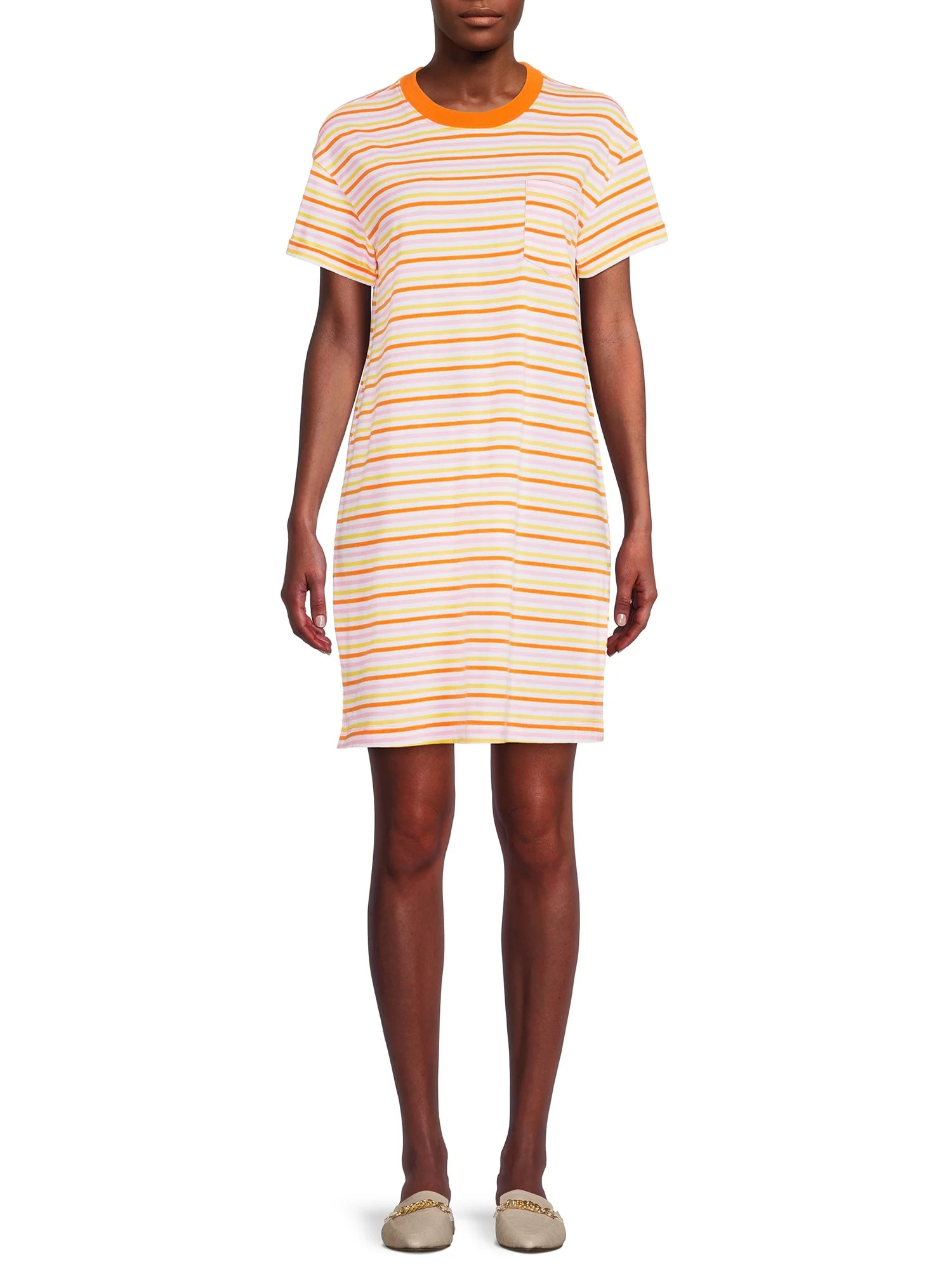 Time and Tru Women's Knee Length T-Shirt Dress with Chest Pocket | Walmart (US)