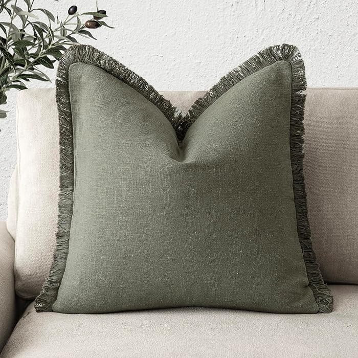 Foindtower Decorative Linen Fringe Throw Pillow Covers Cozy Boho Farmhouse Cushion Cover with Tas... | Amazon (US)