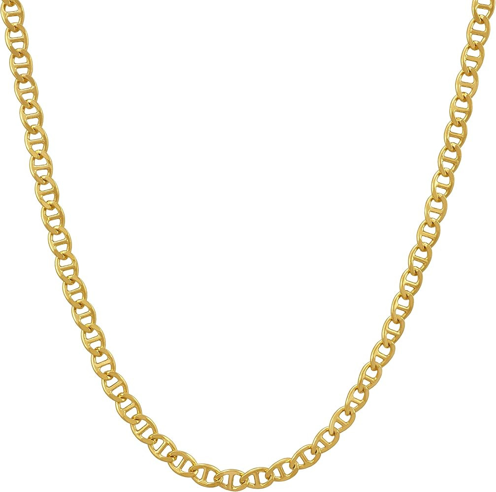 LIFETIME JEWELRY 1.7mm Mariner Link Chain Necklace for Women & Men 24k Gold Plated | Amazon (US)