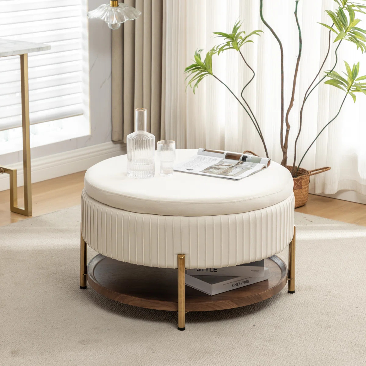 Charyn Upholstered Round Storage Ottoman | Wayfair North America