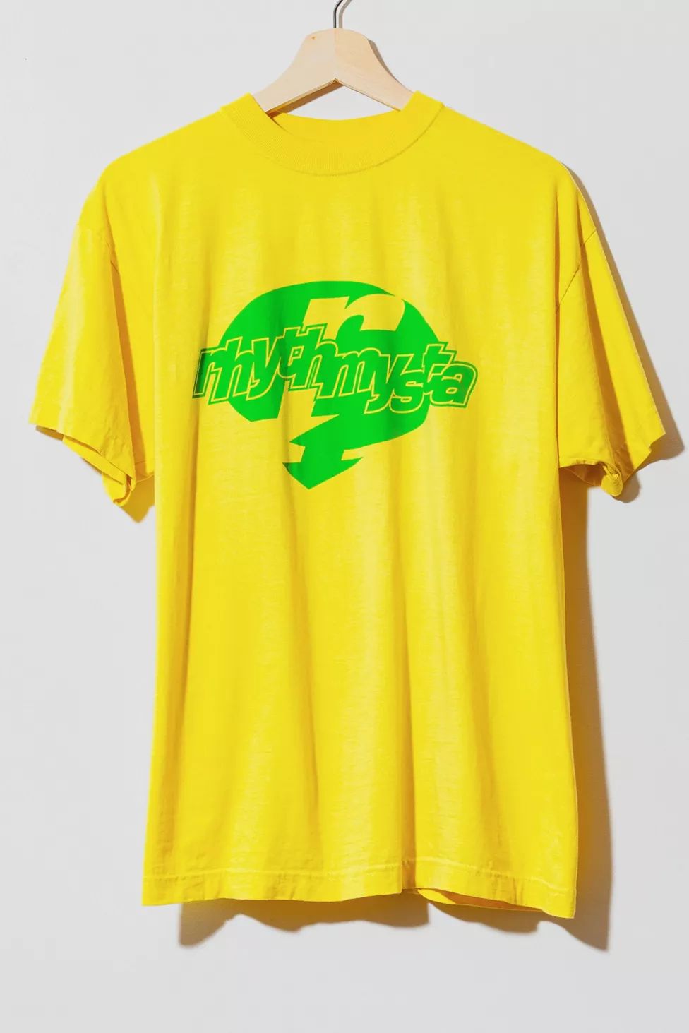 Vintage 1990s Rhythmysta Electronic Music Festival Graphic Yellow T-Shirt | Urban Outfitters (US and RoW)