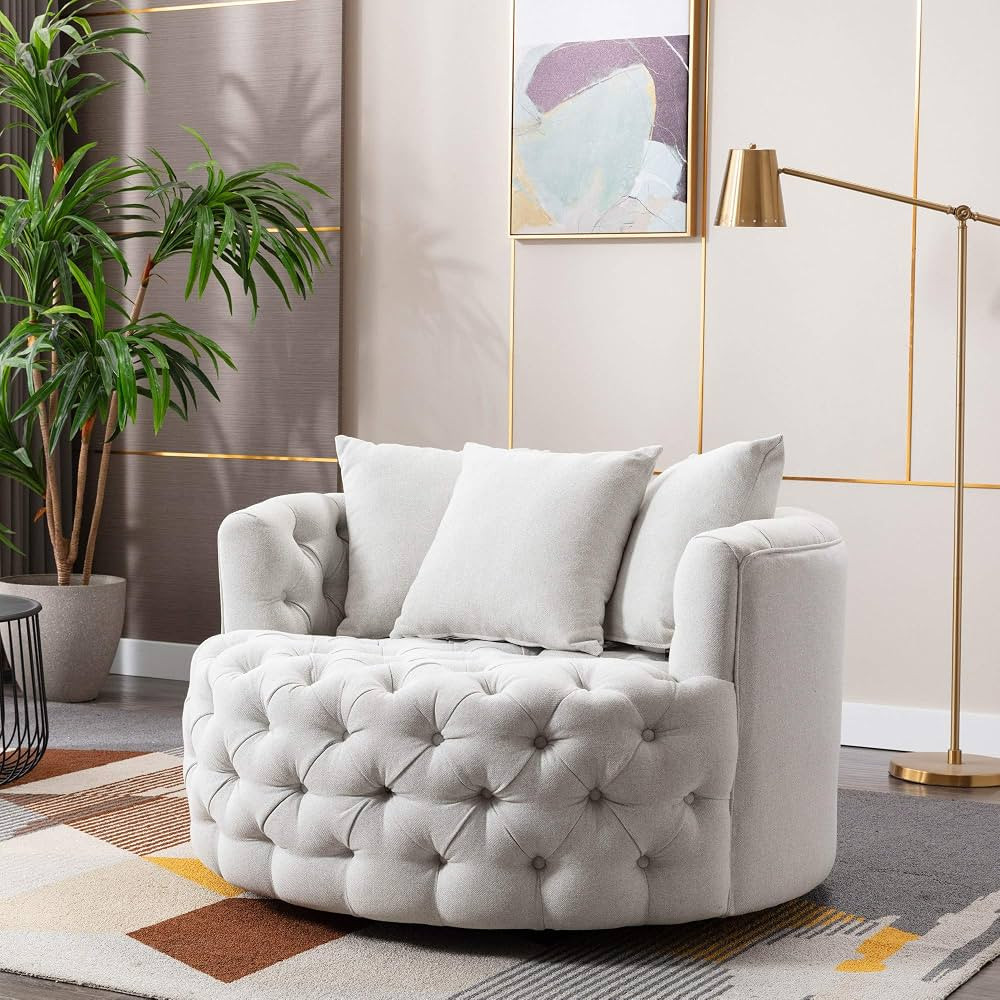 Dolonm Swivel Accent Barrel Chair Modern Sofa Lounge Club Round Chair Linen Fabric for Living Roo... | Amazon (US)