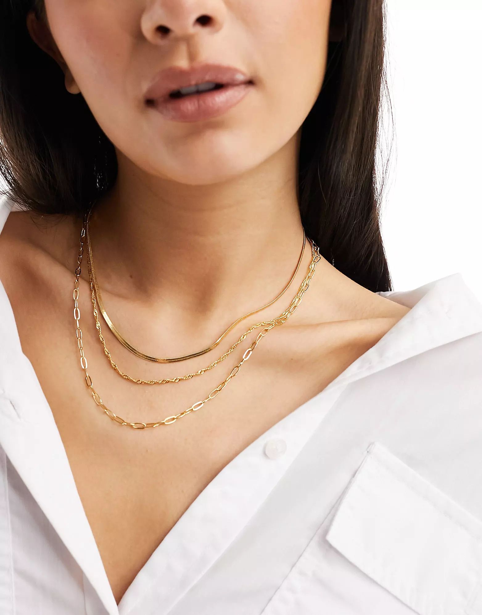 ASOS DESIGN 14k gold plated pack of 3 necklaces with mixed chain design | ASOS (Global)