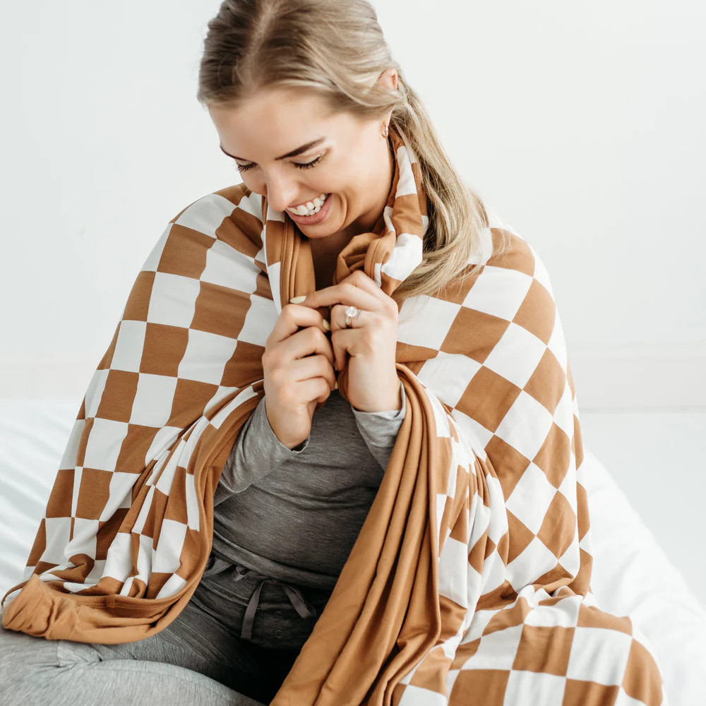 Caramel Checks Bamboo Viscose Oversized Cloud Blanket® | Little Sleepies