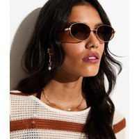 Gold Tone Brown Oval Frame Sunglasses New Look | New Look (UK)