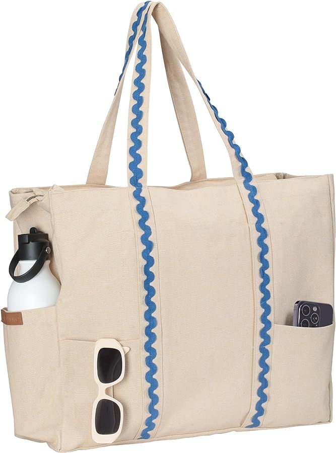 Folkulture Beach Bag For Women | Waterproof | 17.5"x15" Travel Bag With Zipper | Large Aesthetic ... | Amazon (US)