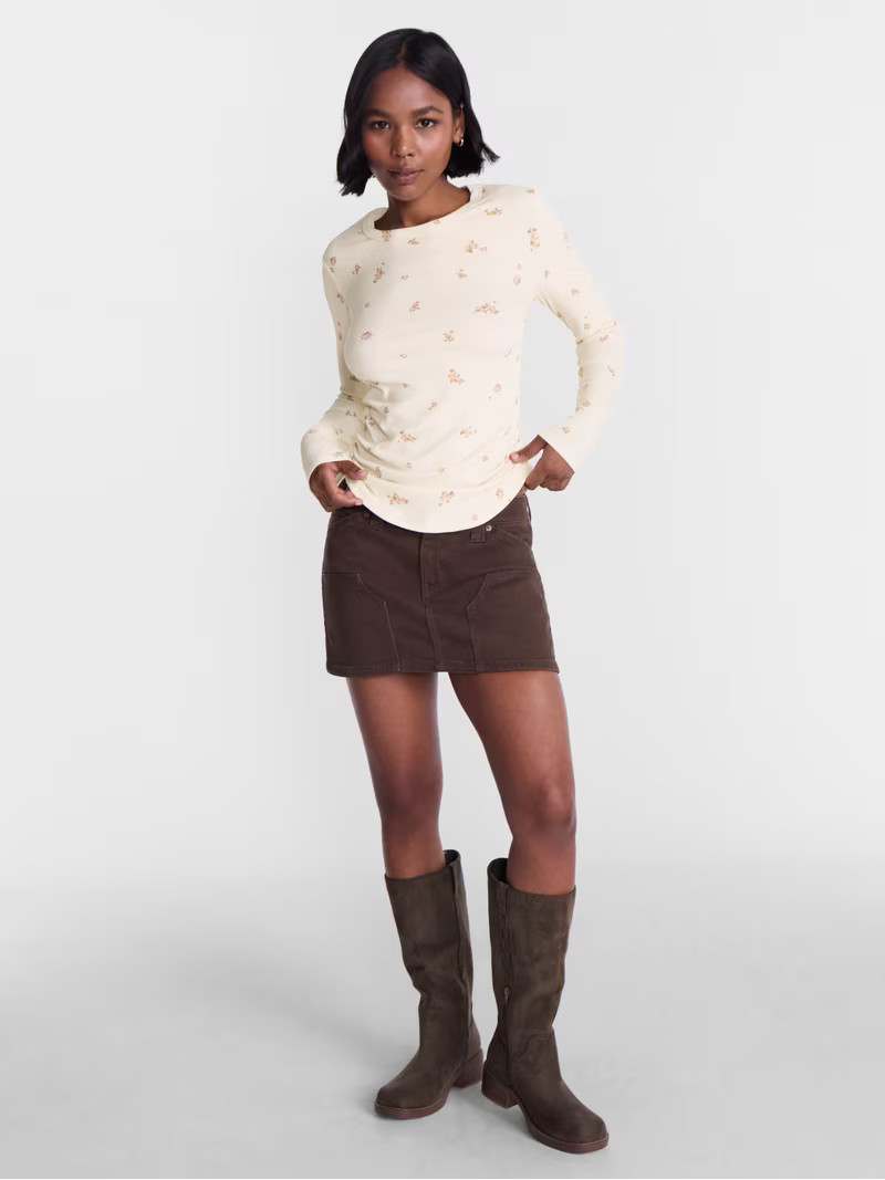 No Boundaries Ribbed Crewneck Tee with Long Sleeves, Women's and Women's Plus XXS-4X | Walmart (US)