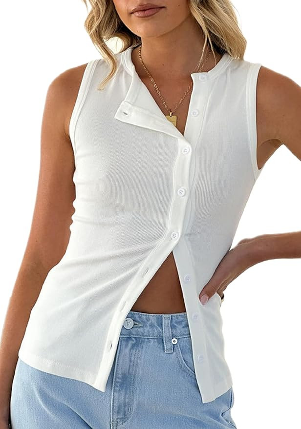 KMBANGI Women Button Down Knitted Vest Ribbed Tank Tops Button Up Open Front Knit Shirt Sleeveles... | Amazon (US)