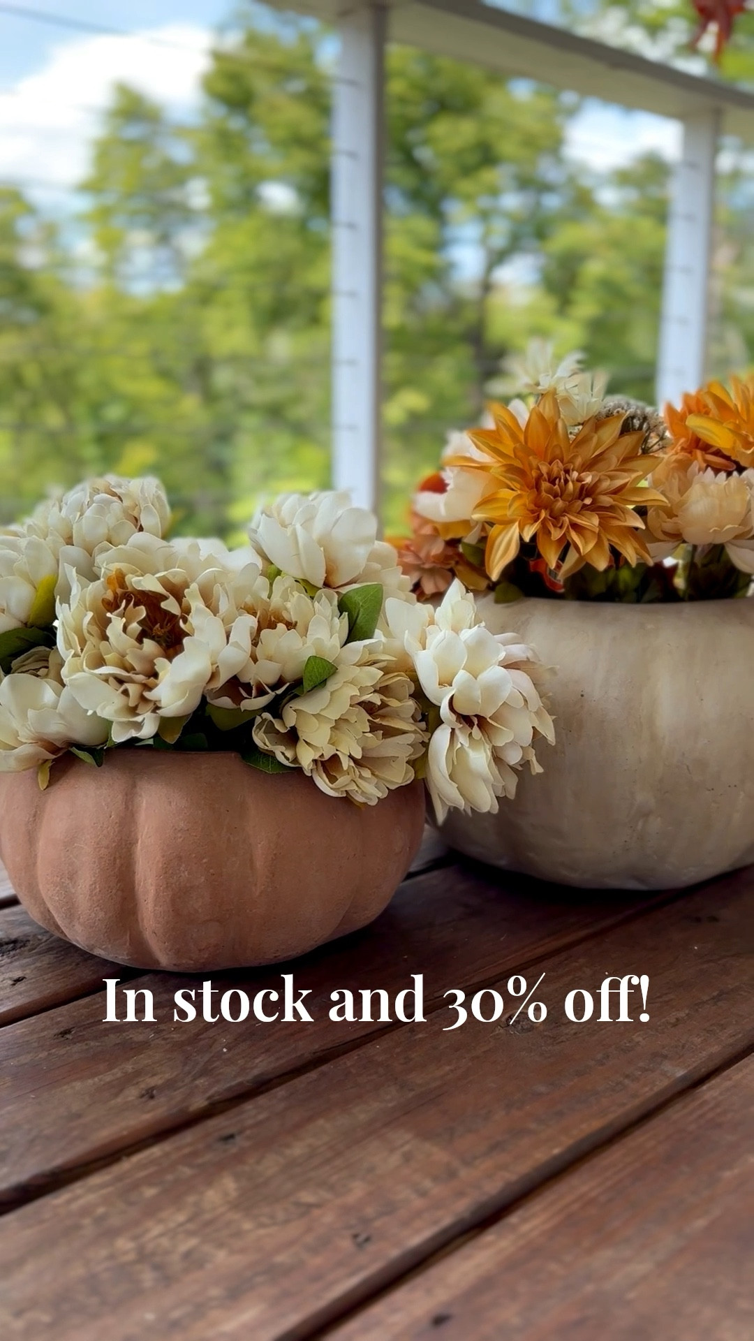 These pumpkin planters from Pottery Barn are still in stock in both sizes/colors and currently 30% off! The white one was already out of stock last year around this time! They are beautiful and the quality is amazing! I’ve had them outdoors all year! They are like that terra-cotta/ceramic super heavy and durable. They’re one of my favorite fall decor items! I used Hobby lobby florals in this video. :) 

#LTKSaleAlert #LTKSeasonal #LTKHome