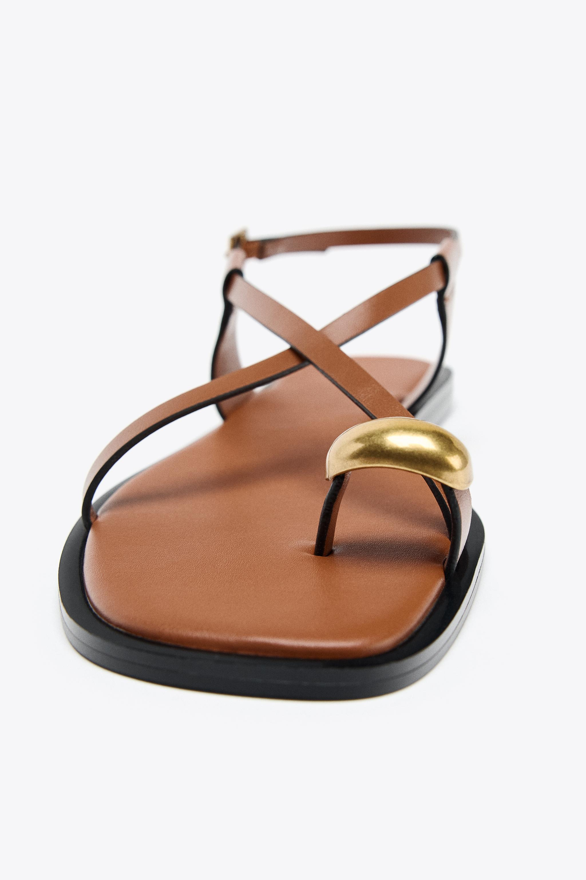 FLAT SANDALS WITH METAL TOE DETAIL | Zara UK