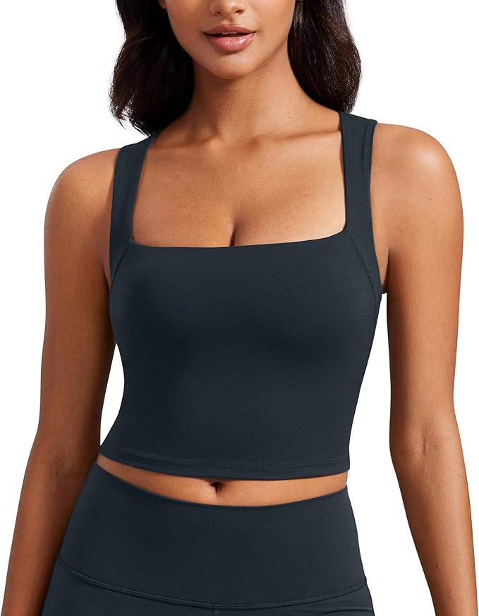 CRZ YOGA Butterluxe Womens Longline Square Neck Sports Bras - Basic Crop Tank Yoga Workout Tops w... | Amazon (US)