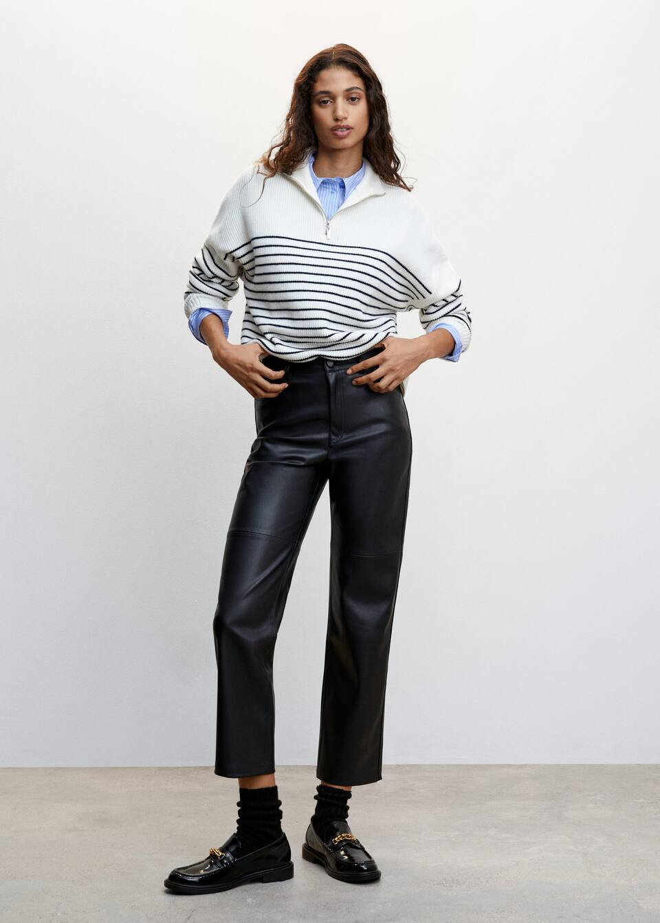 Leather-effect straight trousers | MANGO (UK)
