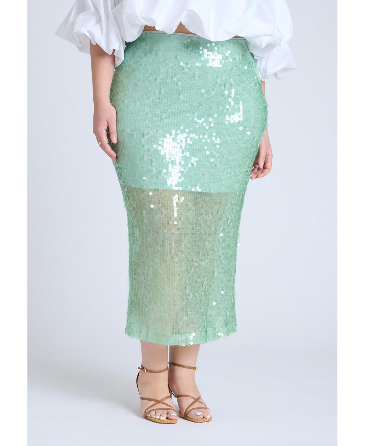 Eloquii Women's Semi Sheer Sequin Midi Skirt - Subtle green | Macy's