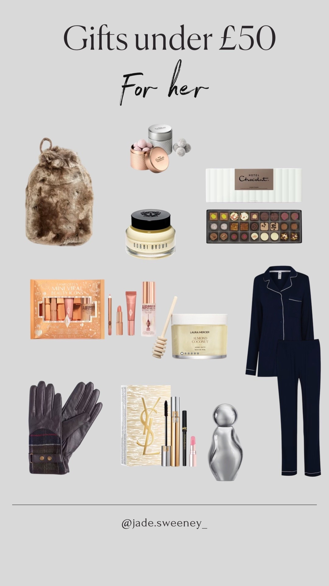 My gift guide series 🤍✨ Gifts under £50 for her

Gift guide for her, gifts under £50, Charlotte Tilbury gift set, Bobbi Brown vitamin E,YSL gift set, Hotel Chocolat, Laura Mercier honey bath, Kylie fragrance, Chelsea Peers 


#LTKgiftguide #LTKfestive #LTKuk