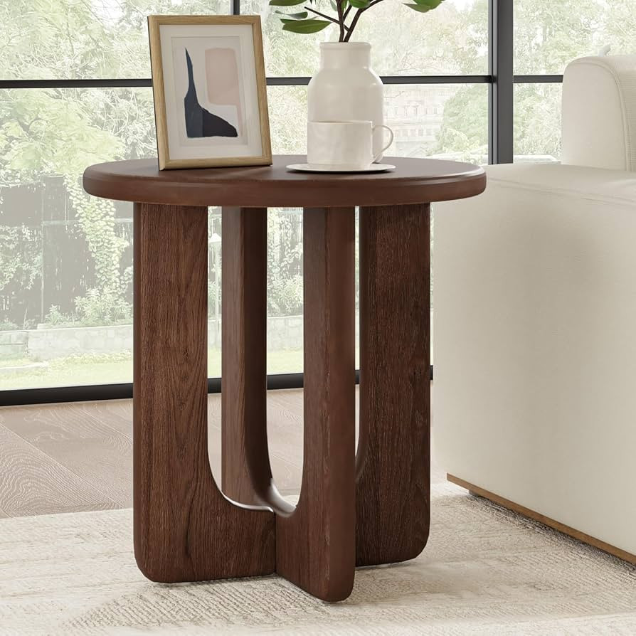 HULALA HOME Round End Table, Oak Veneer, Modern Design, Walnut | Amazon (US)