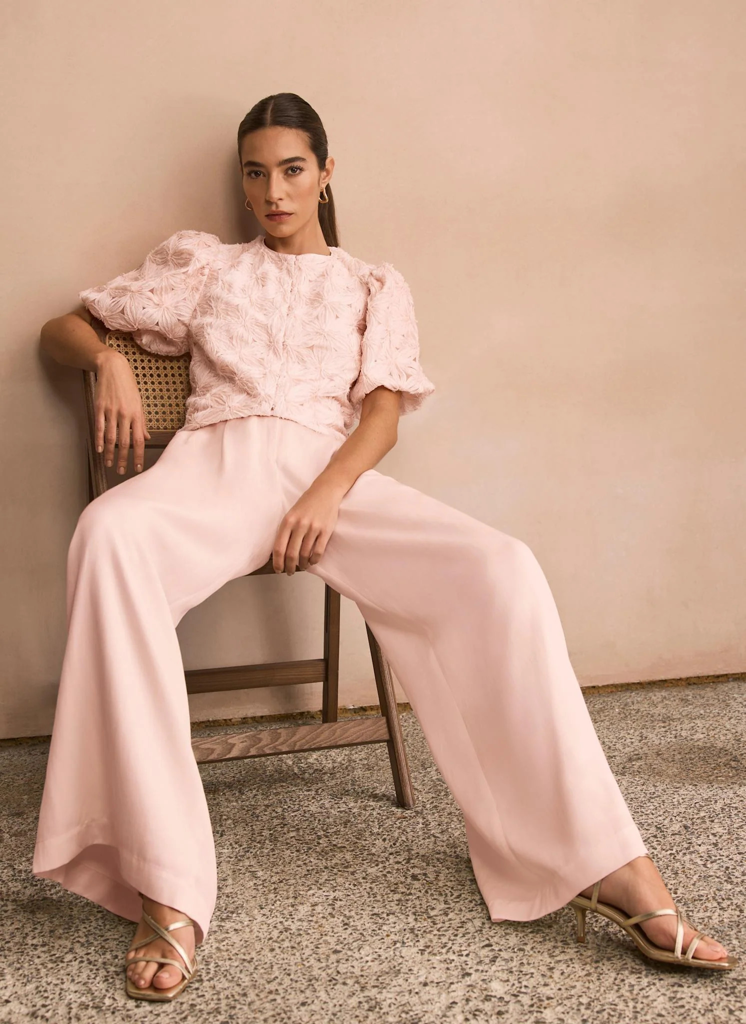 Pink Textured Puff Sleeve Blouse | Mint Velvet