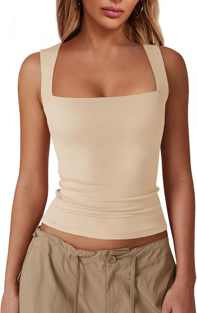 Imily Bela Womens Square Neck Tank Tops Casual Sleeveless Going Out Slim Fit Y2K Summer Cropped S... | Amazon (US)