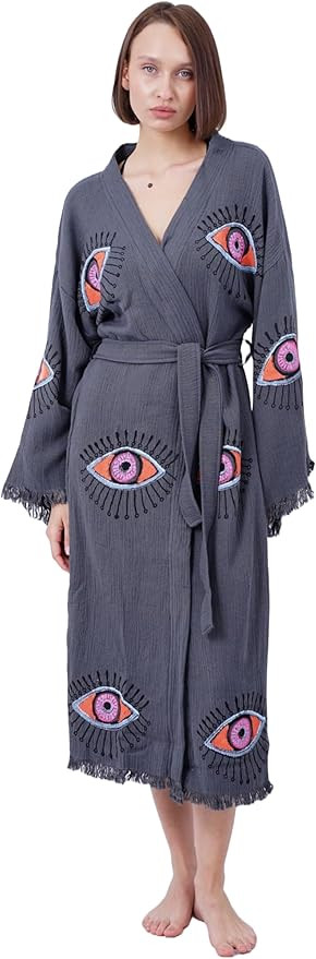 Handmade Evil Eye Boho Festival Kimono Boho Beachwear Beachwear Cover Up Ethnic Kimono Cardigan B... | Amazon (US)
