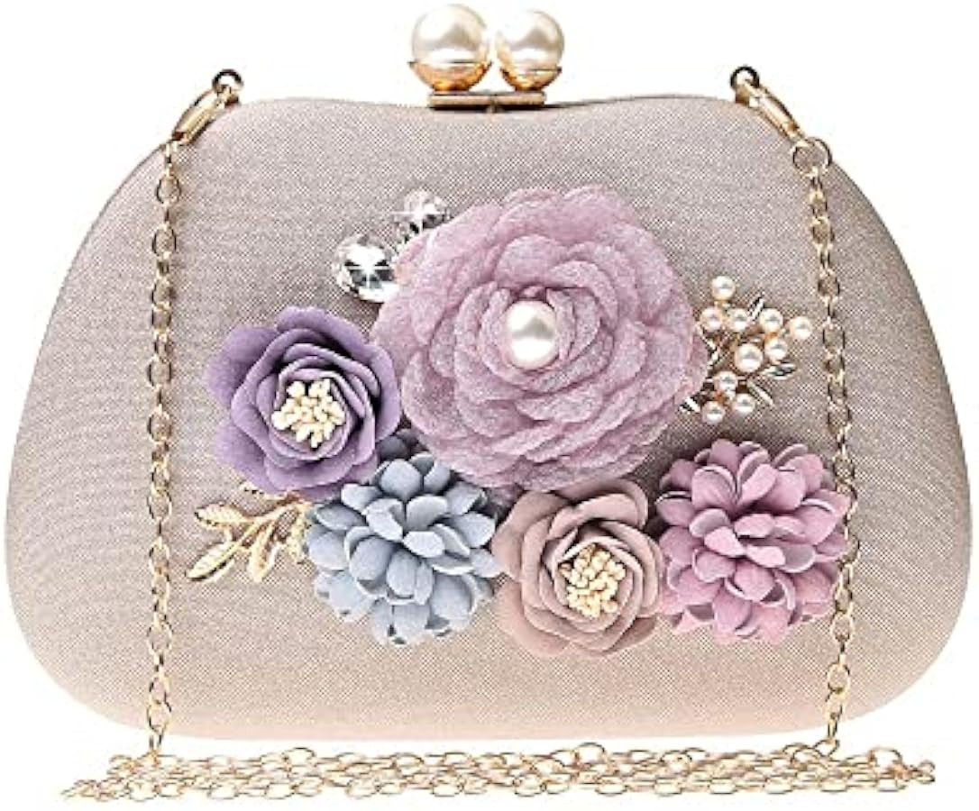 Rkrouco Evening Bag for Women, Flower Wedding Evening Clutch Purse Satin Floral Clutch Bag | Amazon (US)