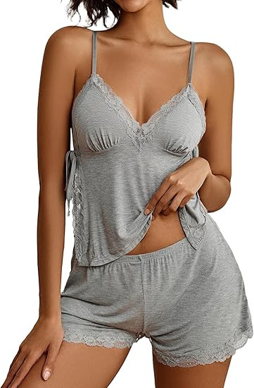 Avidlove Womens Pajama Set Lace Trim Cami Shorts Side Slit Sleepwear V Neck Sleeveless PJ Set | Amazon (US)